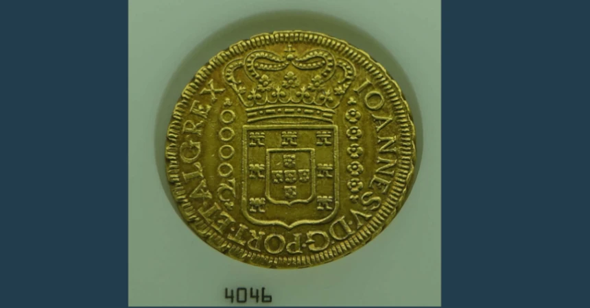 Dobrao (24.000 Réis) des Königs João V., geprägt 1724 in Minas Gerais.